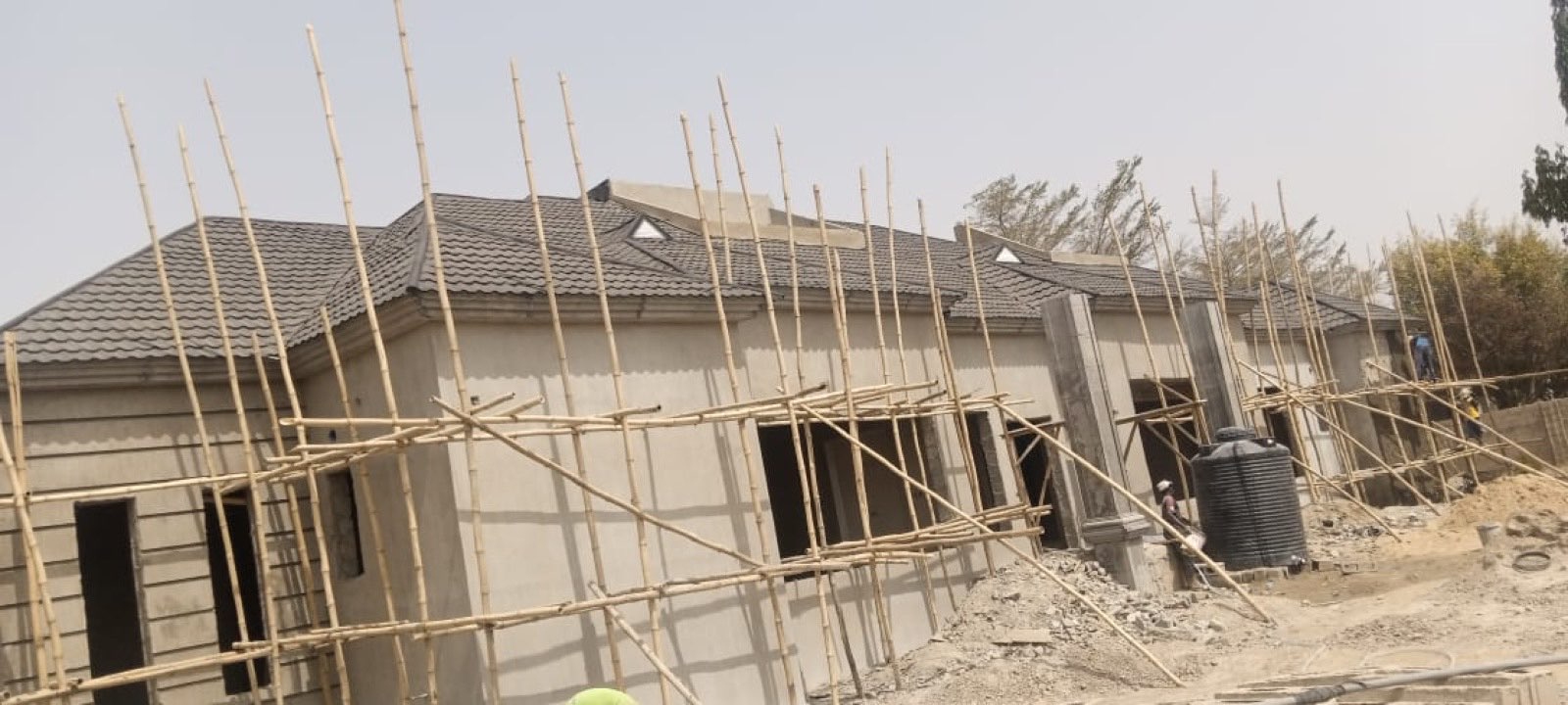 Concrete frame under construction with scaffolding at the Low Houses