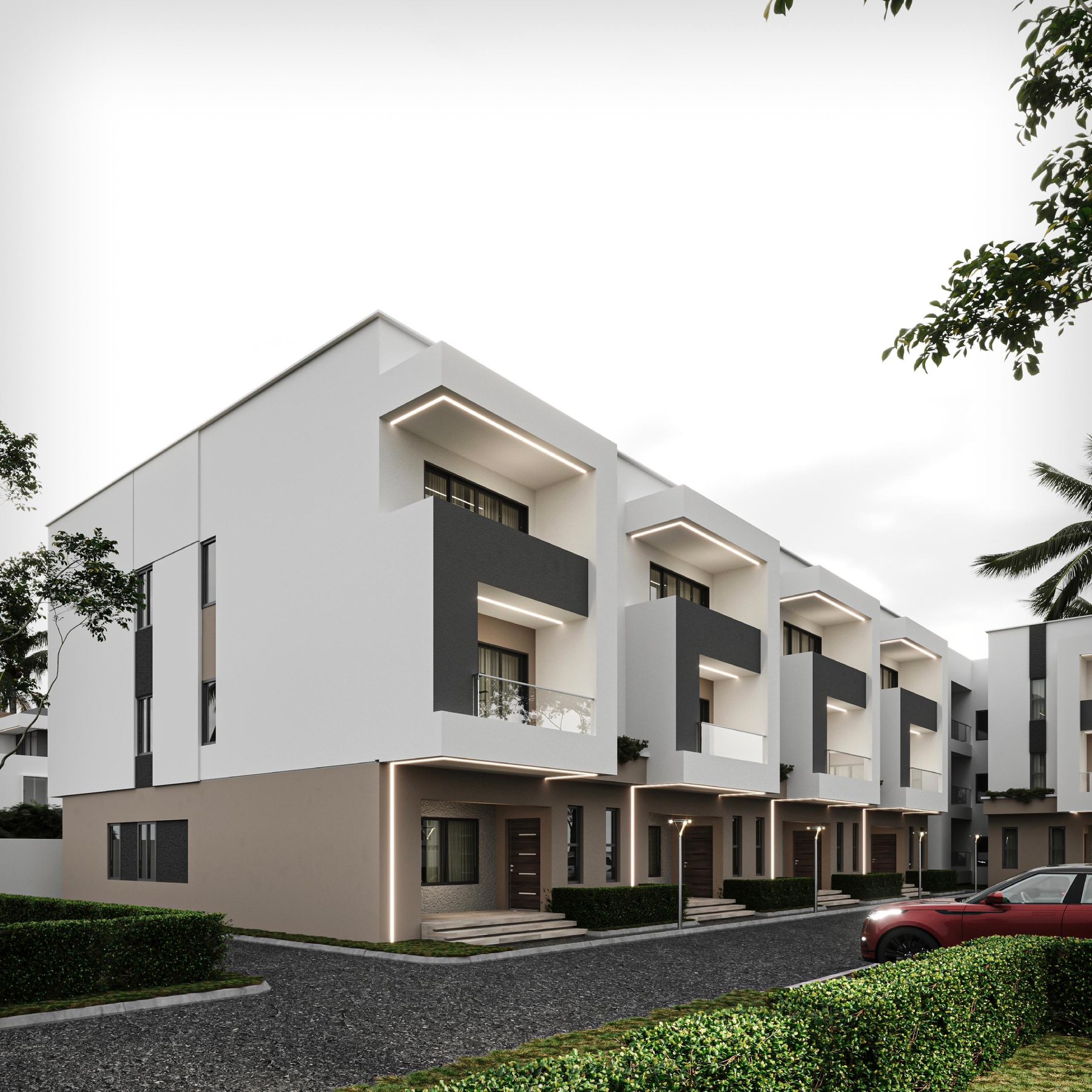 Corner design visualisation of the terrace row at The Axis